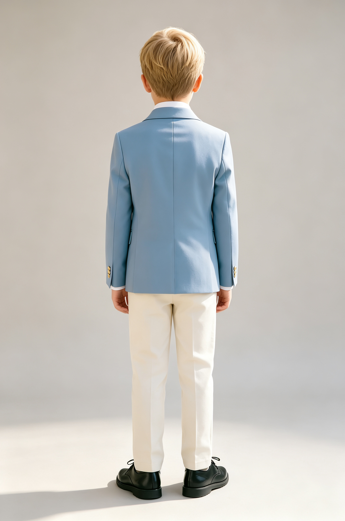 Sky‑Blue & Off‑White Color Block Blend Double‑Breasted Boys Suit 2‑Piece Set