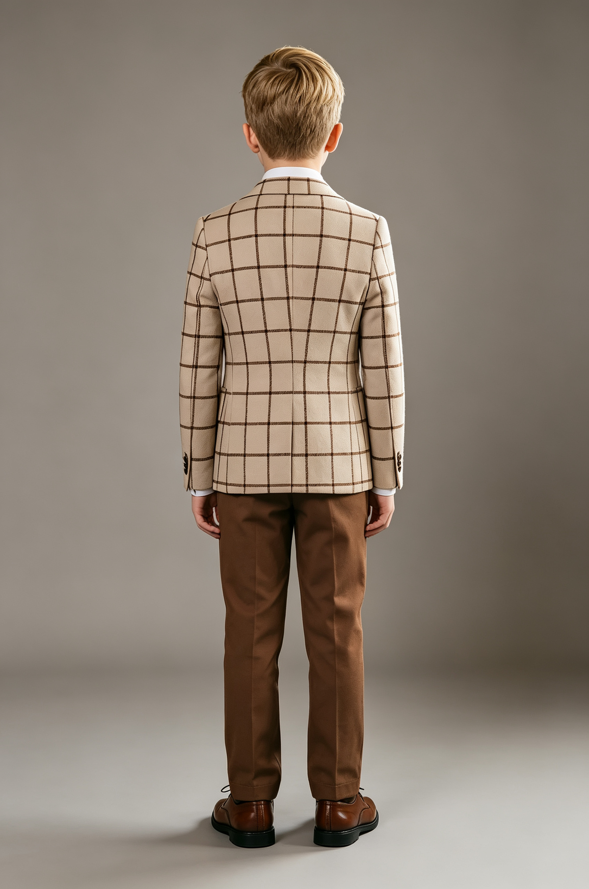 Beige & Brown Blend Single‑Breasted Boys 3‑Piece Suit