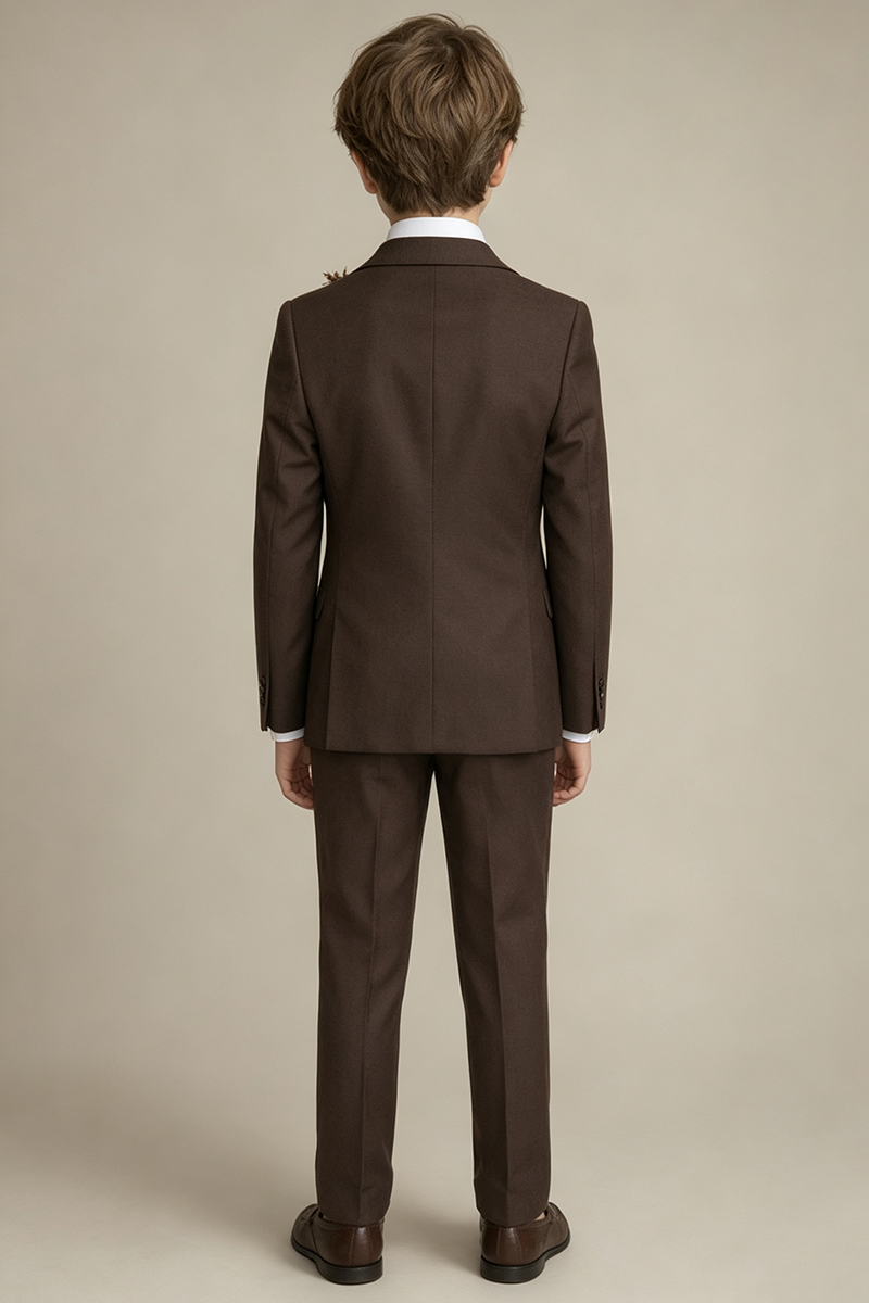 Boys Brown with Notch Lapel 3‑Piece Suit for Weddings