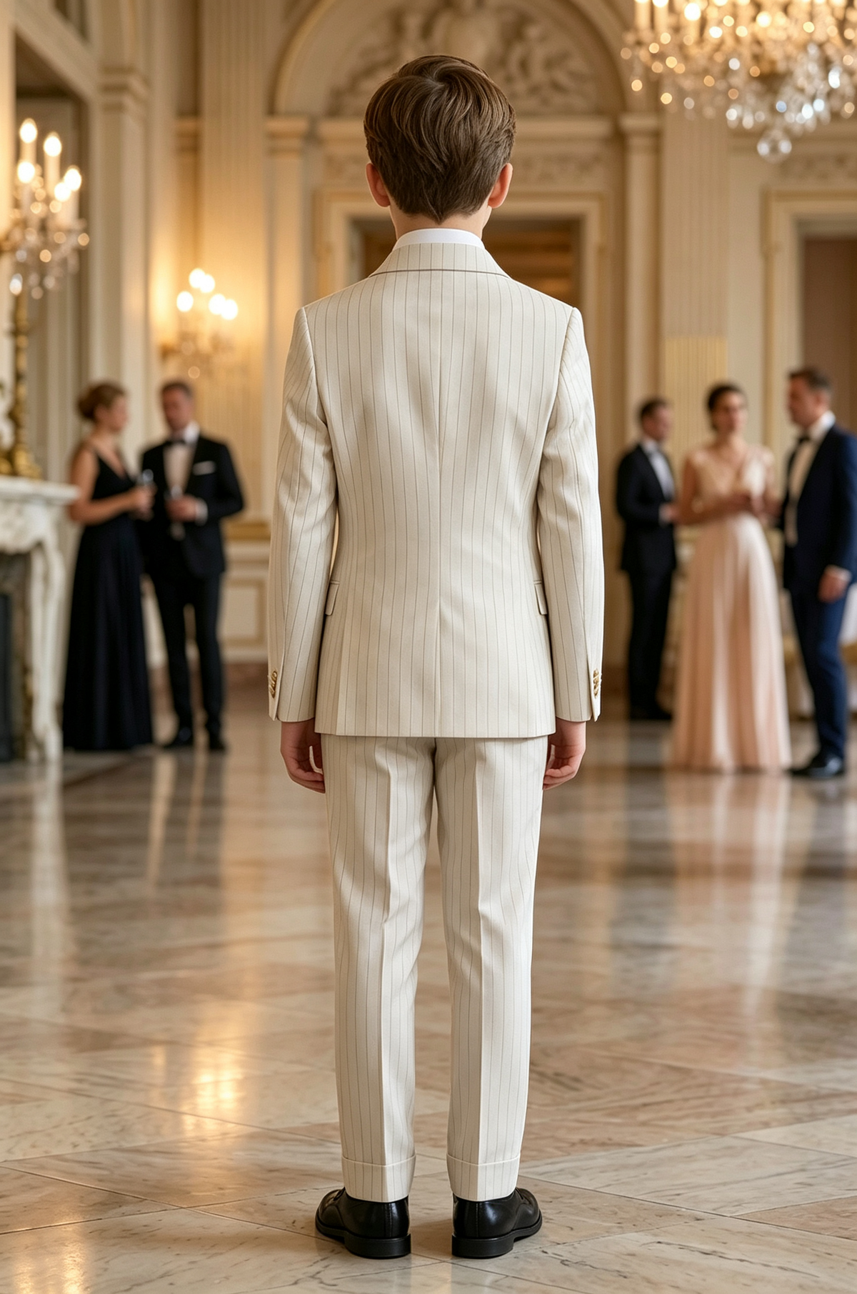 Beige Formal Striped Double‑Breasted 2‑Piece Suit Set