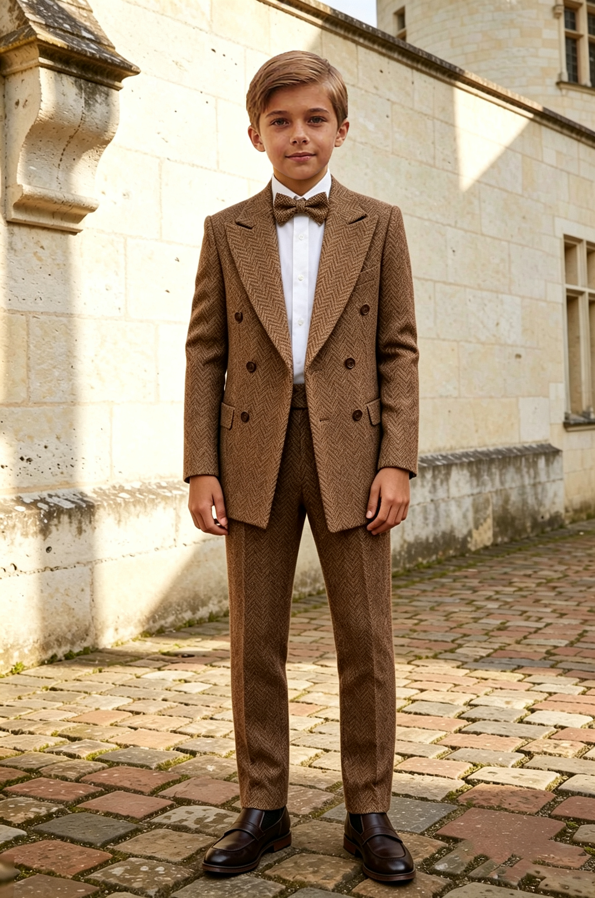 Brown Heavy‑Weight Herringbone Tweed Double‑Breasted 2‑Piece Suit Set