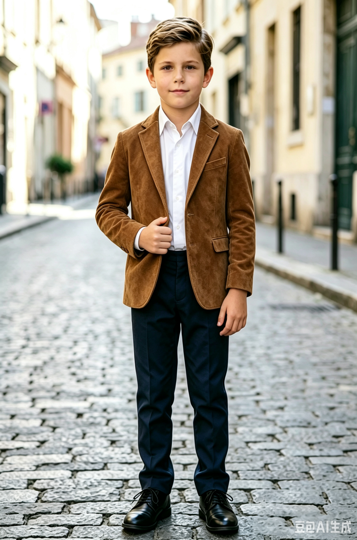 Boys Brown  Suede Jacket & Navy Trousers 2‑Piece Suit for Weddings
