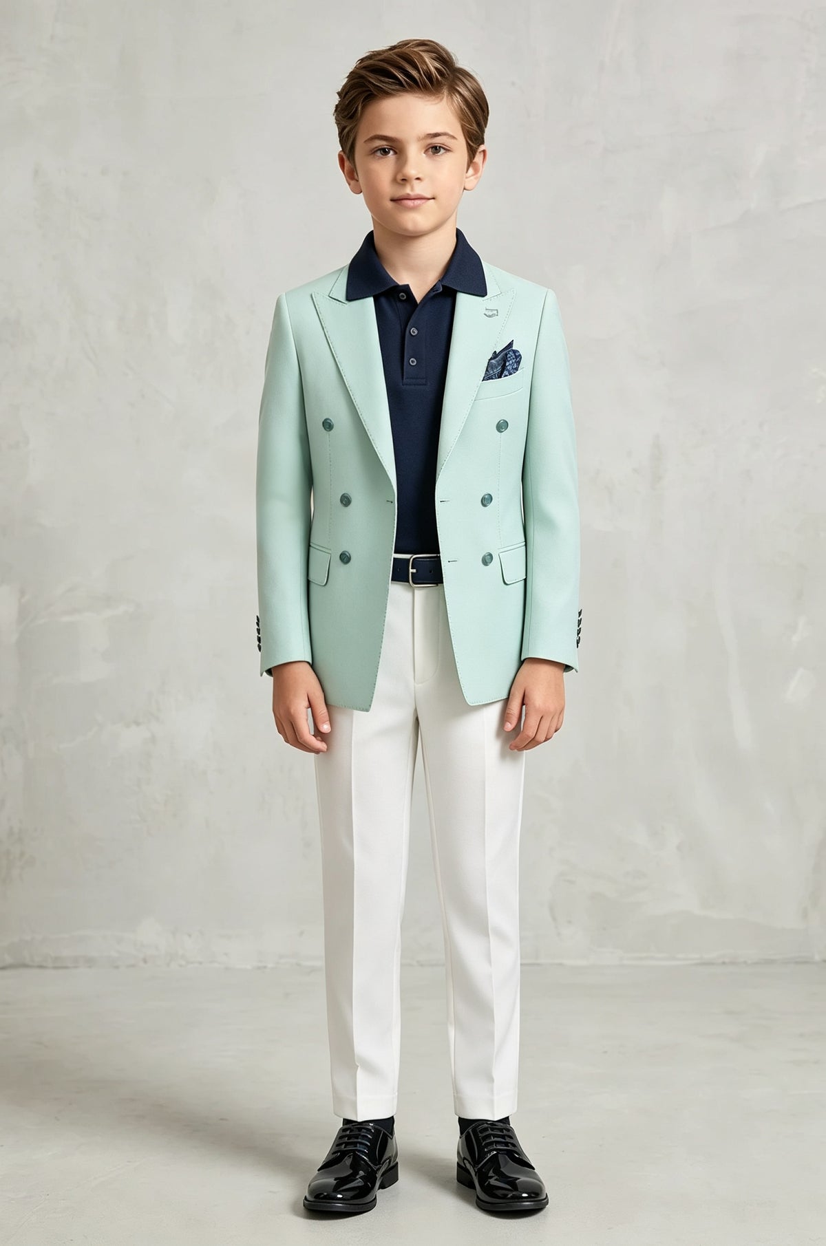 Mint‑Green & White Double‑Breasted Blend 2‑Piece Suit Set