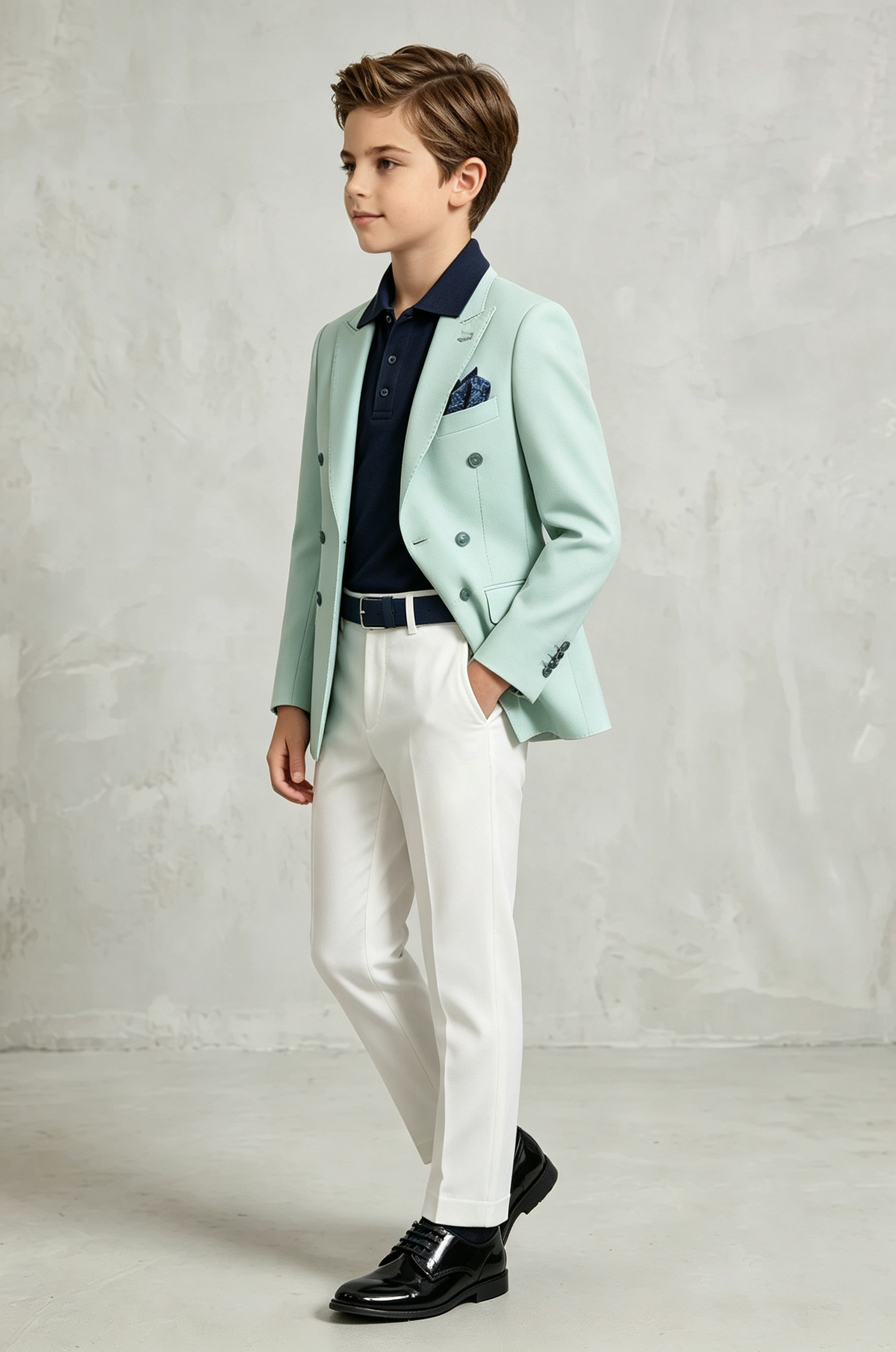 Mint‑Green & White Double‑Breasted Blend 2‑Piece Suit Set