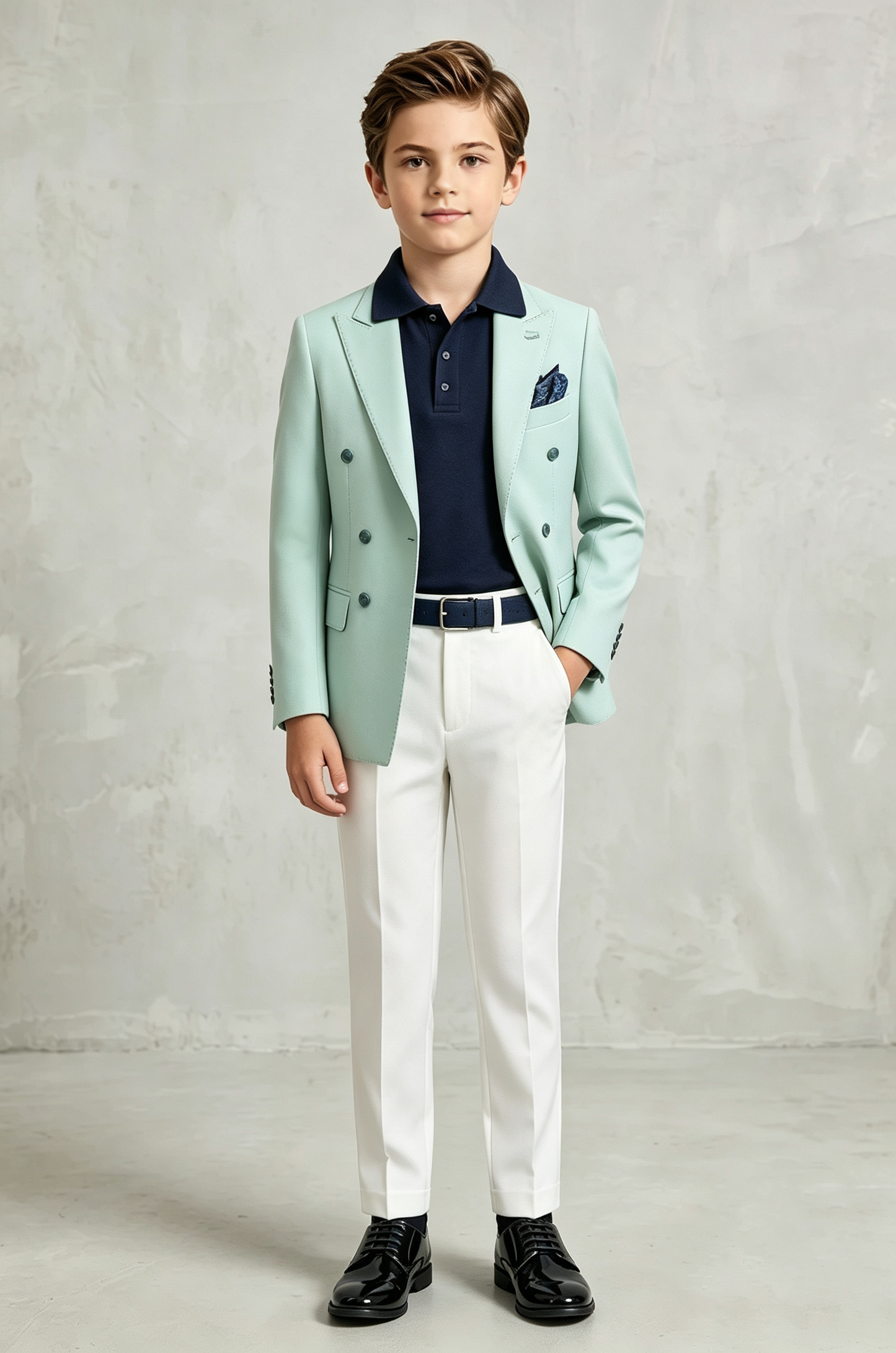 Mint‑Green & White Double‑Breasted Blend 2‑Piece Suit Set