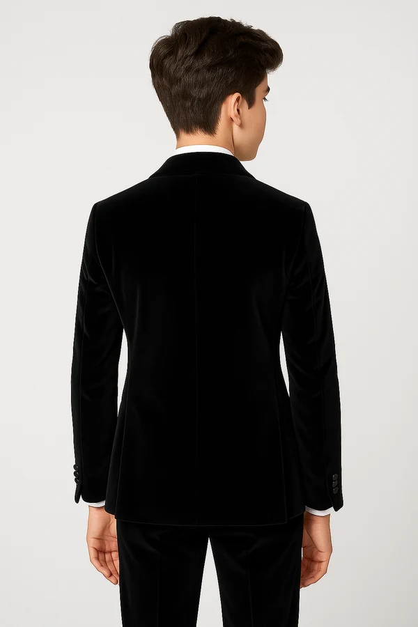 Black Velvet Single‑Breasted Satin Lapel 3‑Piece Suit Set