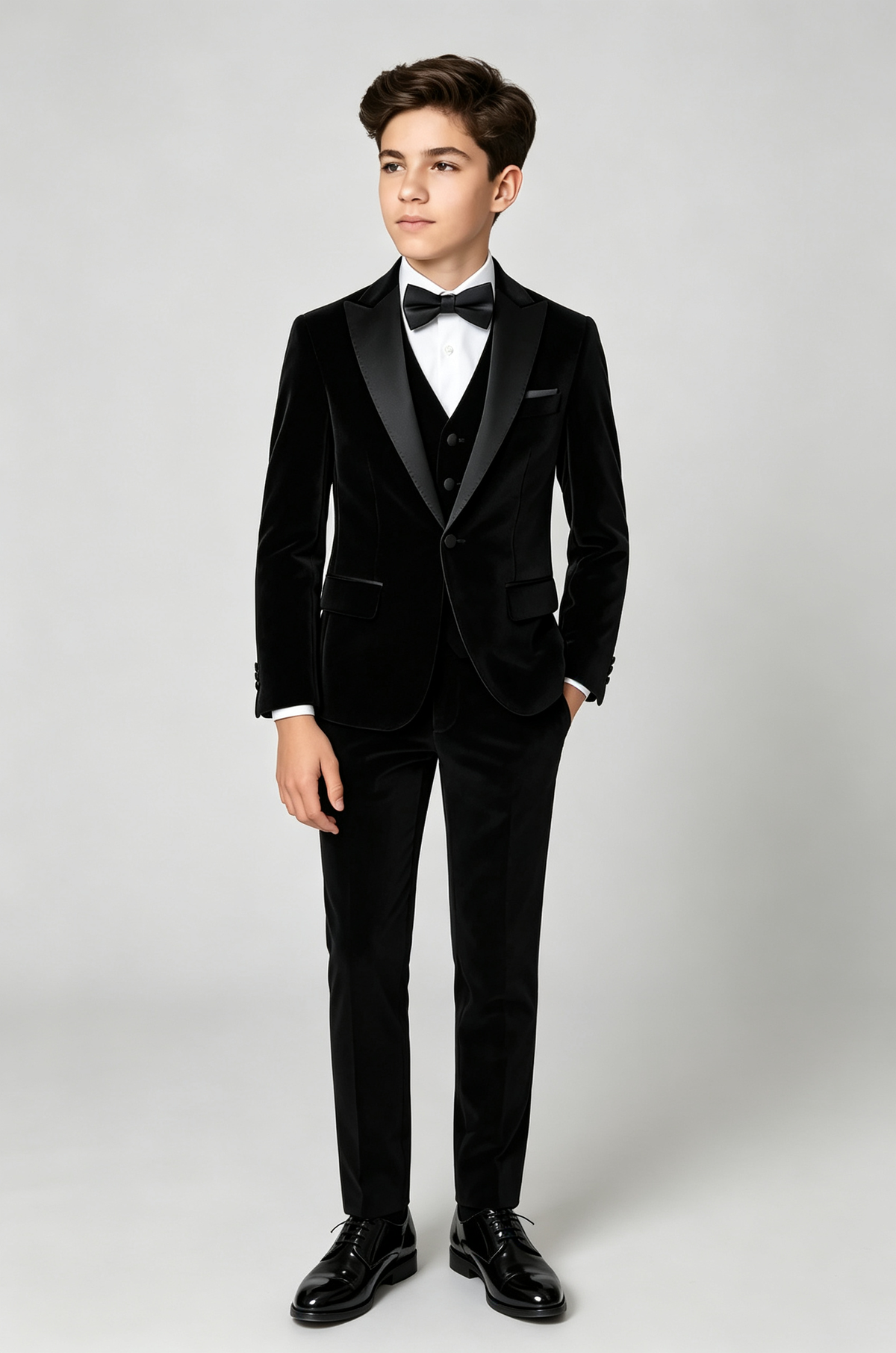 Black Velvet Single‑Breasted Satin Lapel 3‑Piece Suit Set