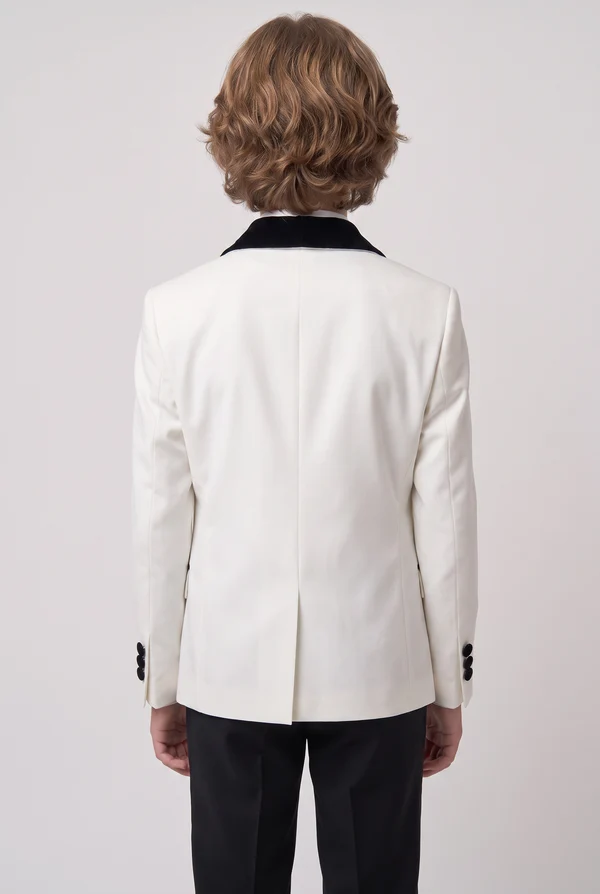 White & Black Contrast Velvet Lapel Single‑Breasted 3‑Piece Suit Set