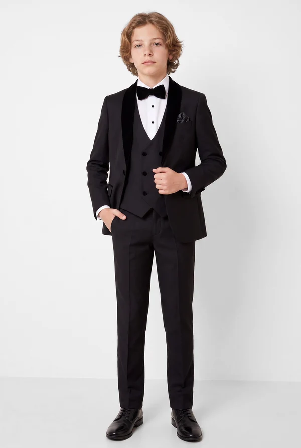 Black Velvet Lapel Single‑Breasted 3‑Piece Suit Set