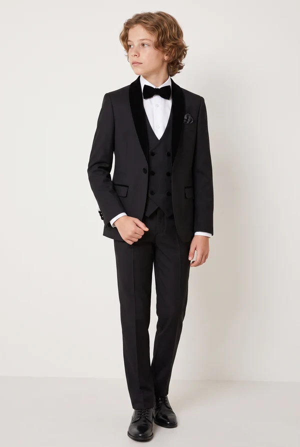 Black Velvet Lapel Single‑Breasted 3‑Piece Suit Set