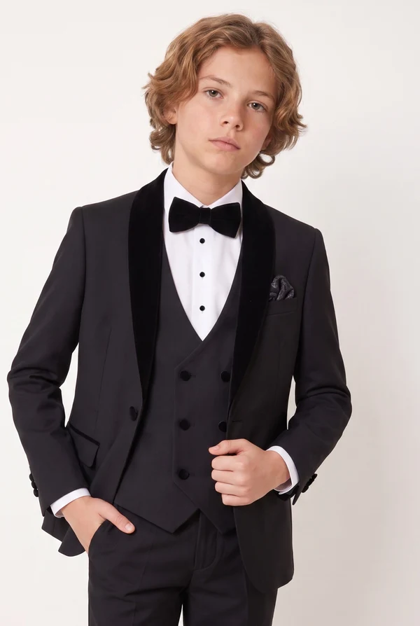 Black Velvet Lapel Single‑Breasted 3‑Piece Suit Set