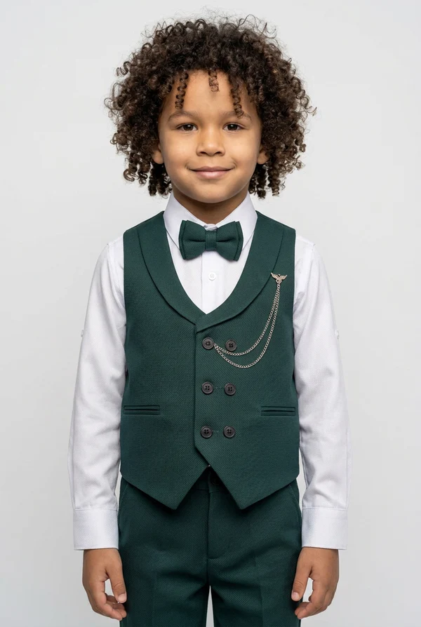 Deep Green Shawl Lapel Double‑Breasted 2‑Piece Waistcoat Suit Set
