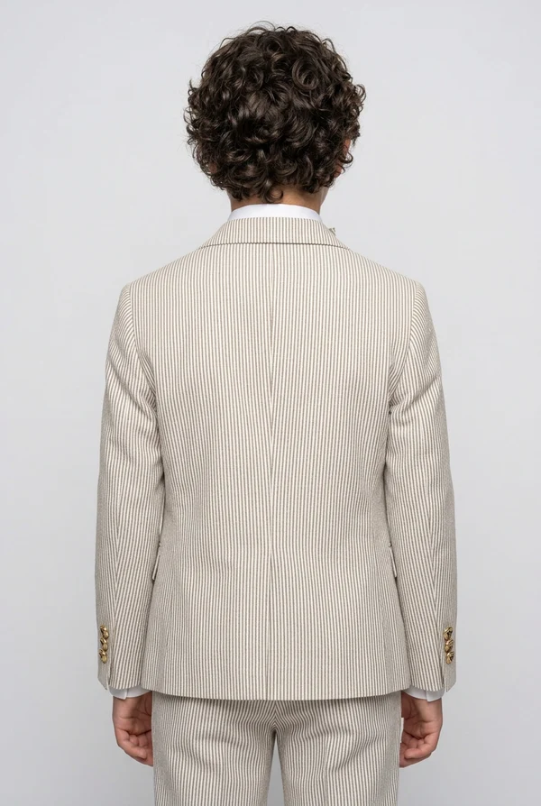 Beige Pin‑Stripe Double‑Breasted Gold‑Button 2‑Piece Suit Set