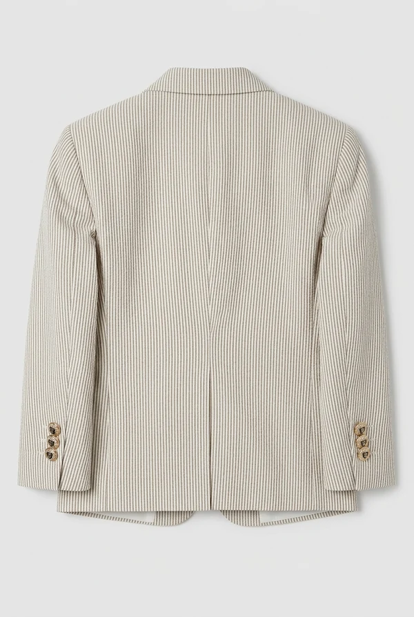 Beige Pin‑Stripe Double‑Breasted Gold‑Button 2‑Piece Suit Set