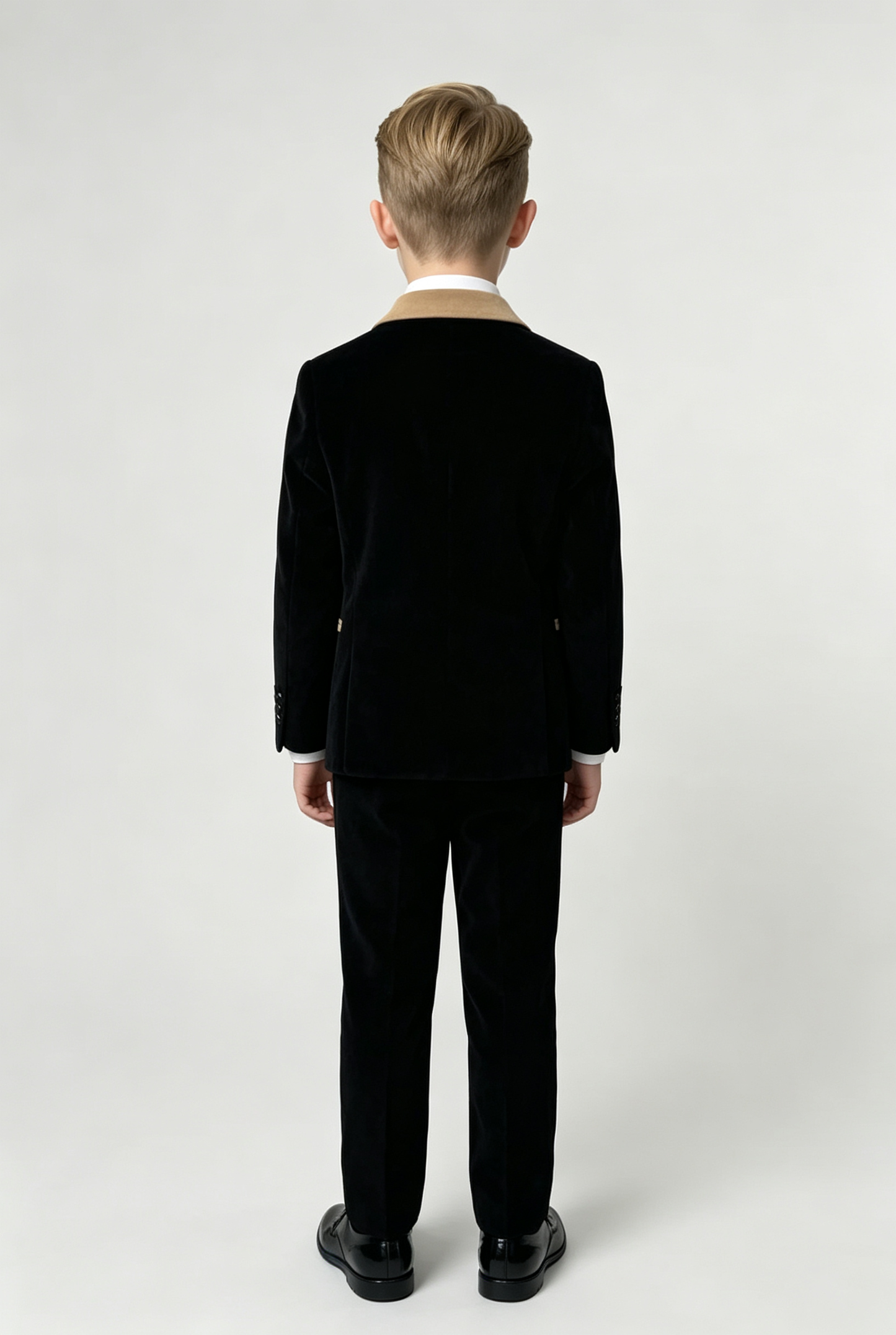 Black & Khaki Velvet Contrast Single‑Breasted 2‑Piece Suit Set