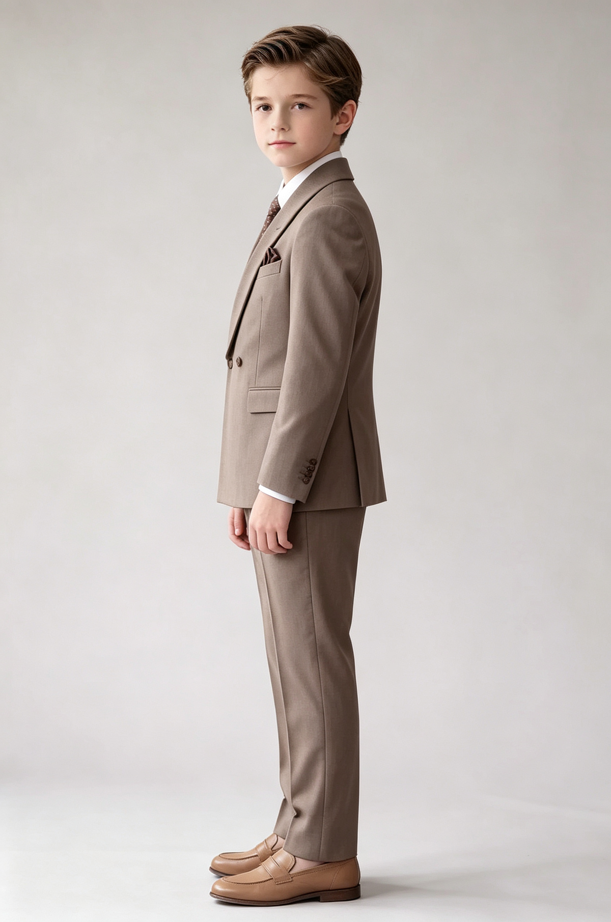 Light Cocoa Shawl Lapel Double‑Breasted Formal 2‑Piece Suit Set