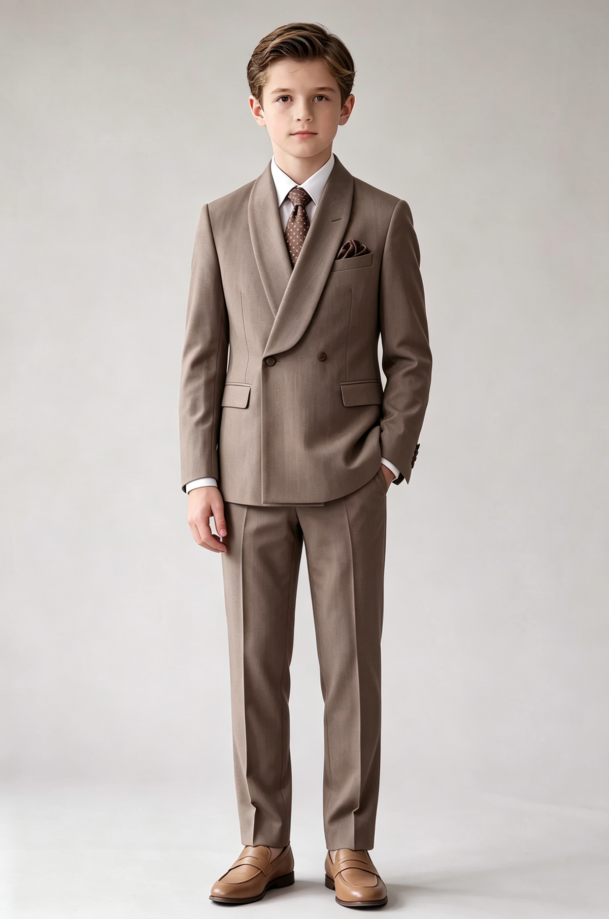Light Cocoa Shawl Lapel Double‑Breasted Formal 2‑Piece Suit Set