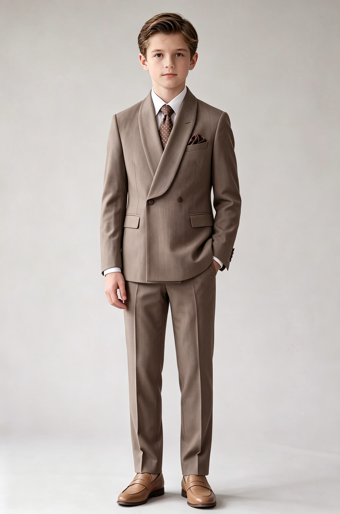 Light Cocoa Shawl Lapel Double‑Breasted Formal 2‑Piece Suit Set