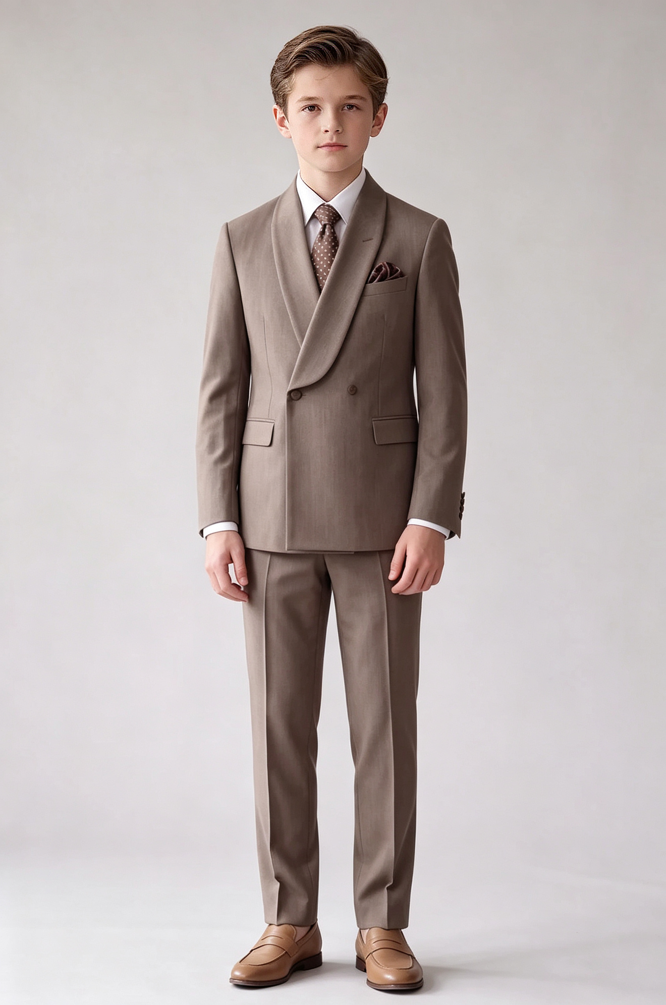 Light Cocoa Shawl Lapel Double‑Breasted Formal 2‑Piece Suit Set