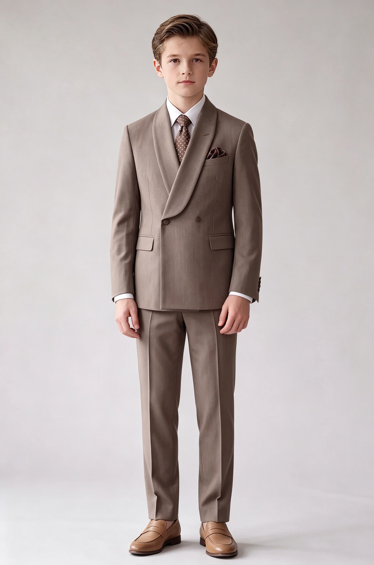 Light Cocoa Shawl Lapel Double‑Breasted Formal 2‑Piece Suit Set