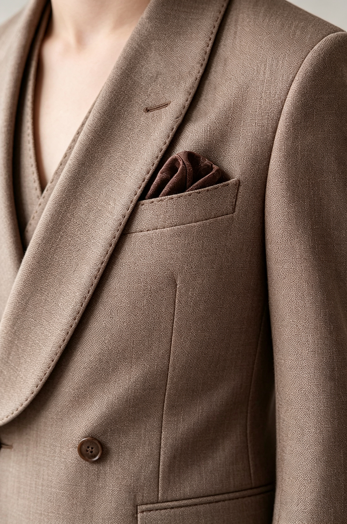 Light Cocoa Shawl Lapel Double‑Breasted Formal 2‑Piece Suit Set