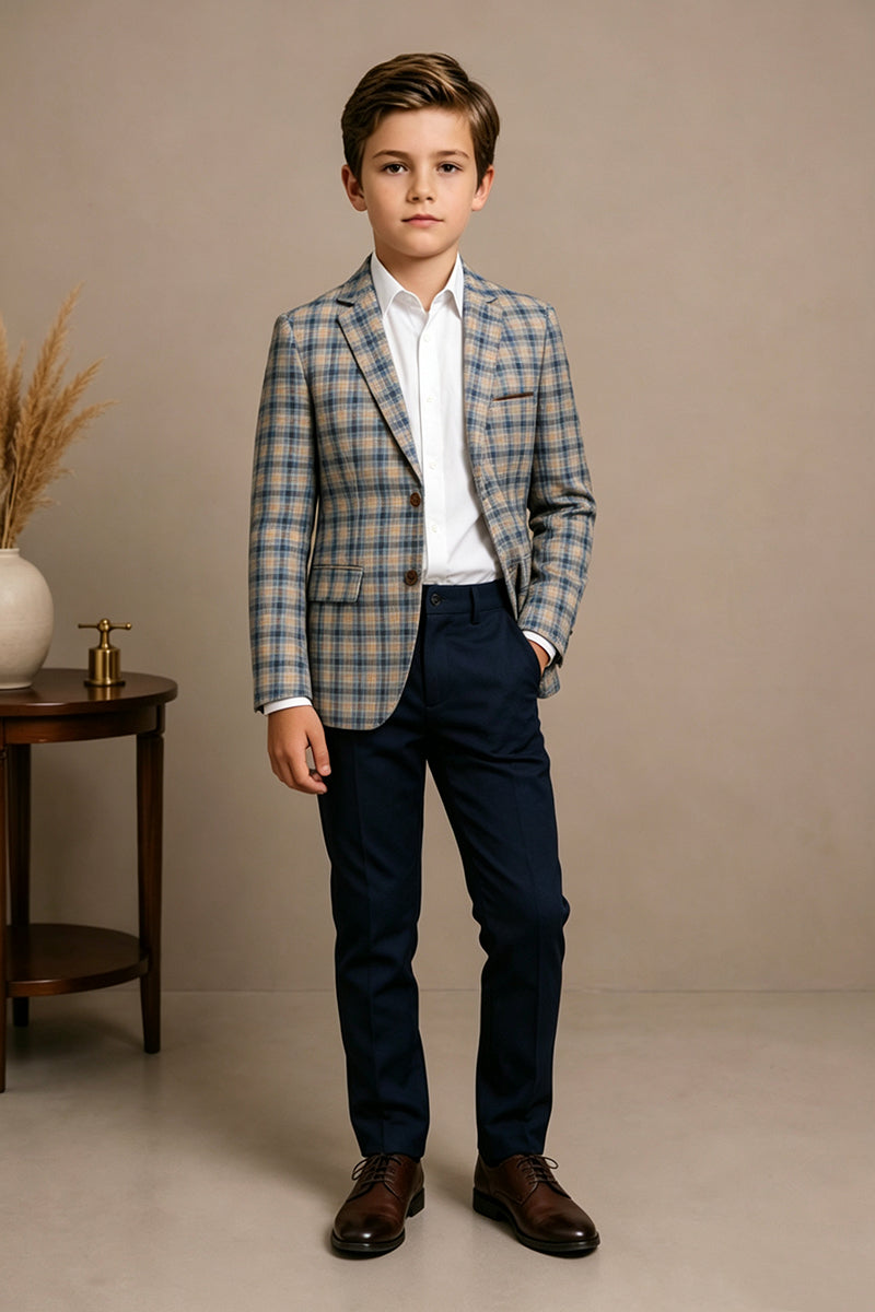 Boys Plaid Pattern with Classic Notch Lapel 2‑Piece Suit for Weddings