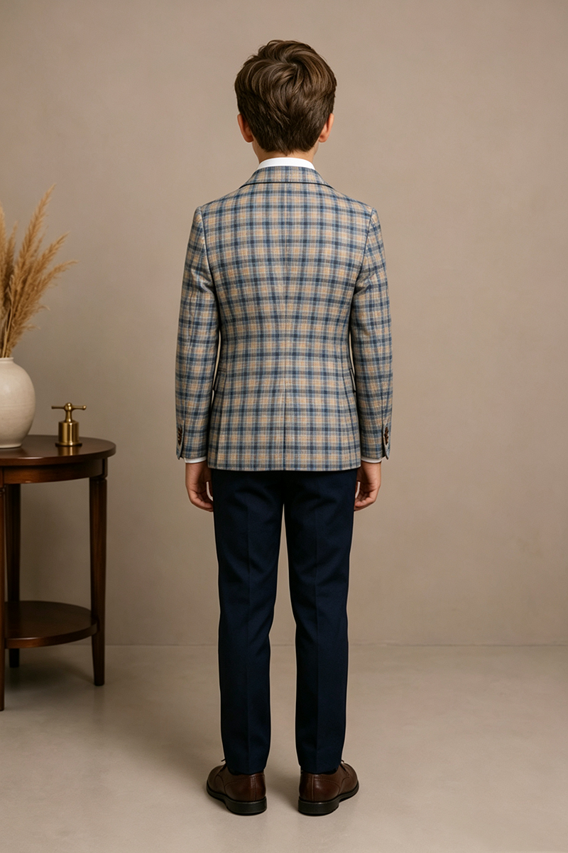 Boys Plaid Pattern with Classic Notch Lapel 2‑Piece Suit for Weddings