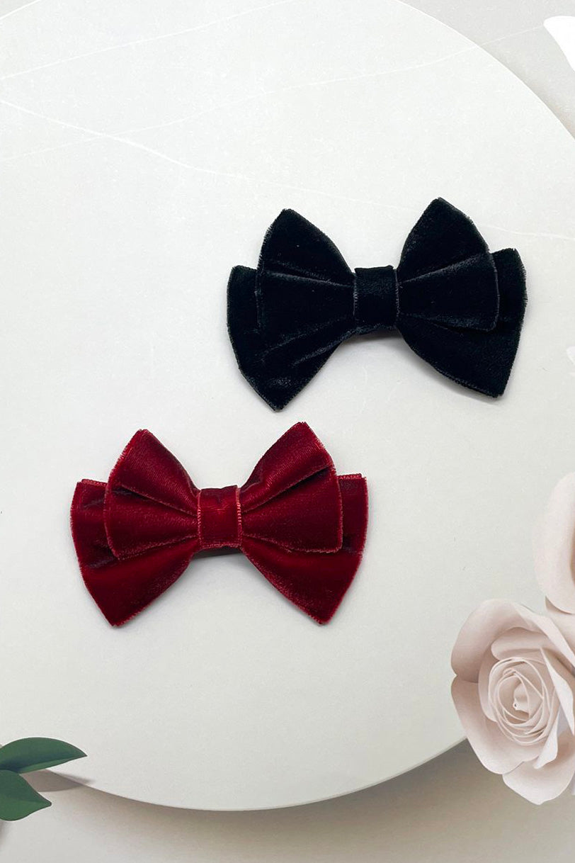 Boys Burgundy Velvet Double‑Layer Bow Tie