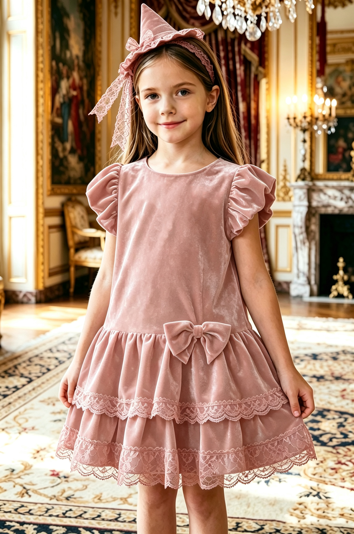 Burgundy Velvet Puff Sleeve Tiered Lace A‑Line Party Formal Dress