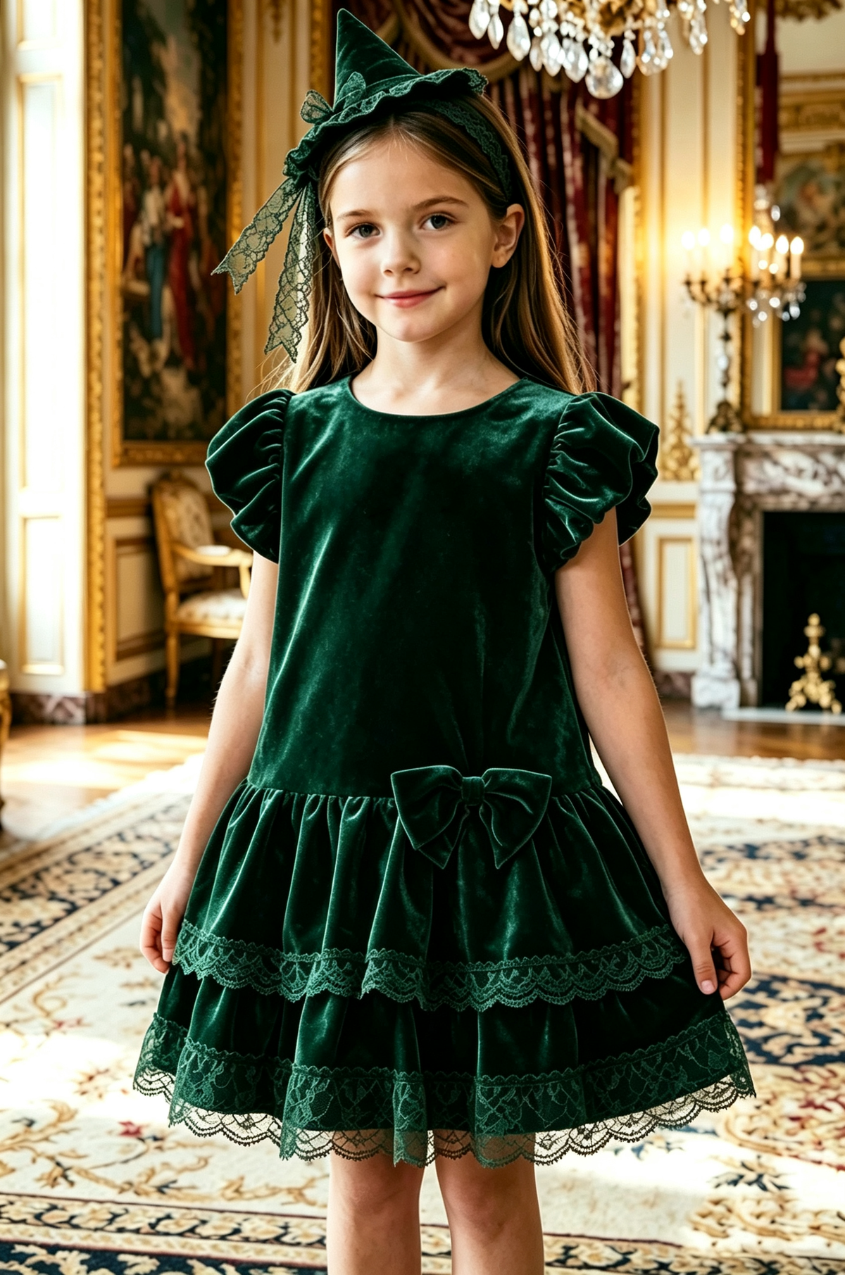 Burgundy Velvet Puff Sleeve Tiered Lace A‑Line Party Formal Dress