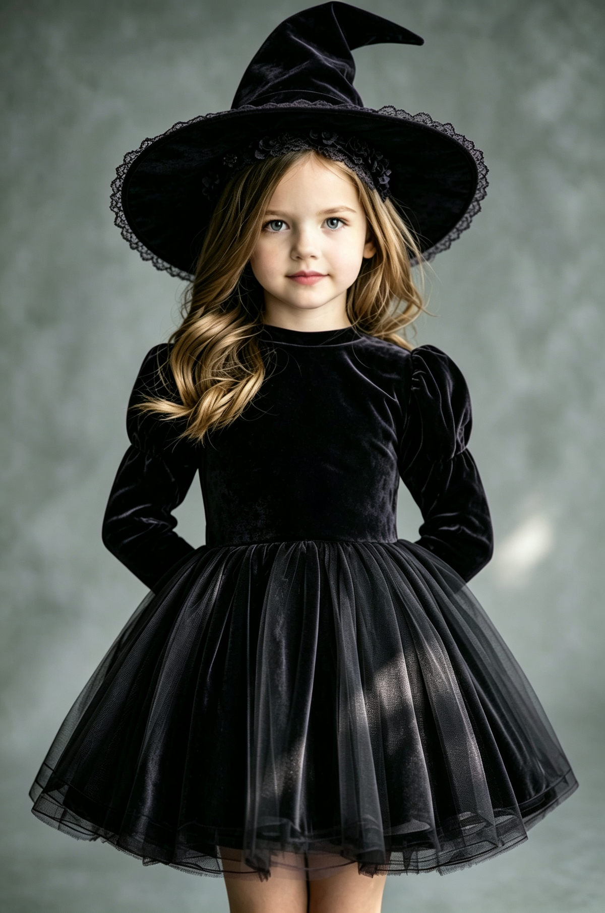 Deep Purple Velvet Tulle Long Puff Sleeve A‑Line Party Dress
