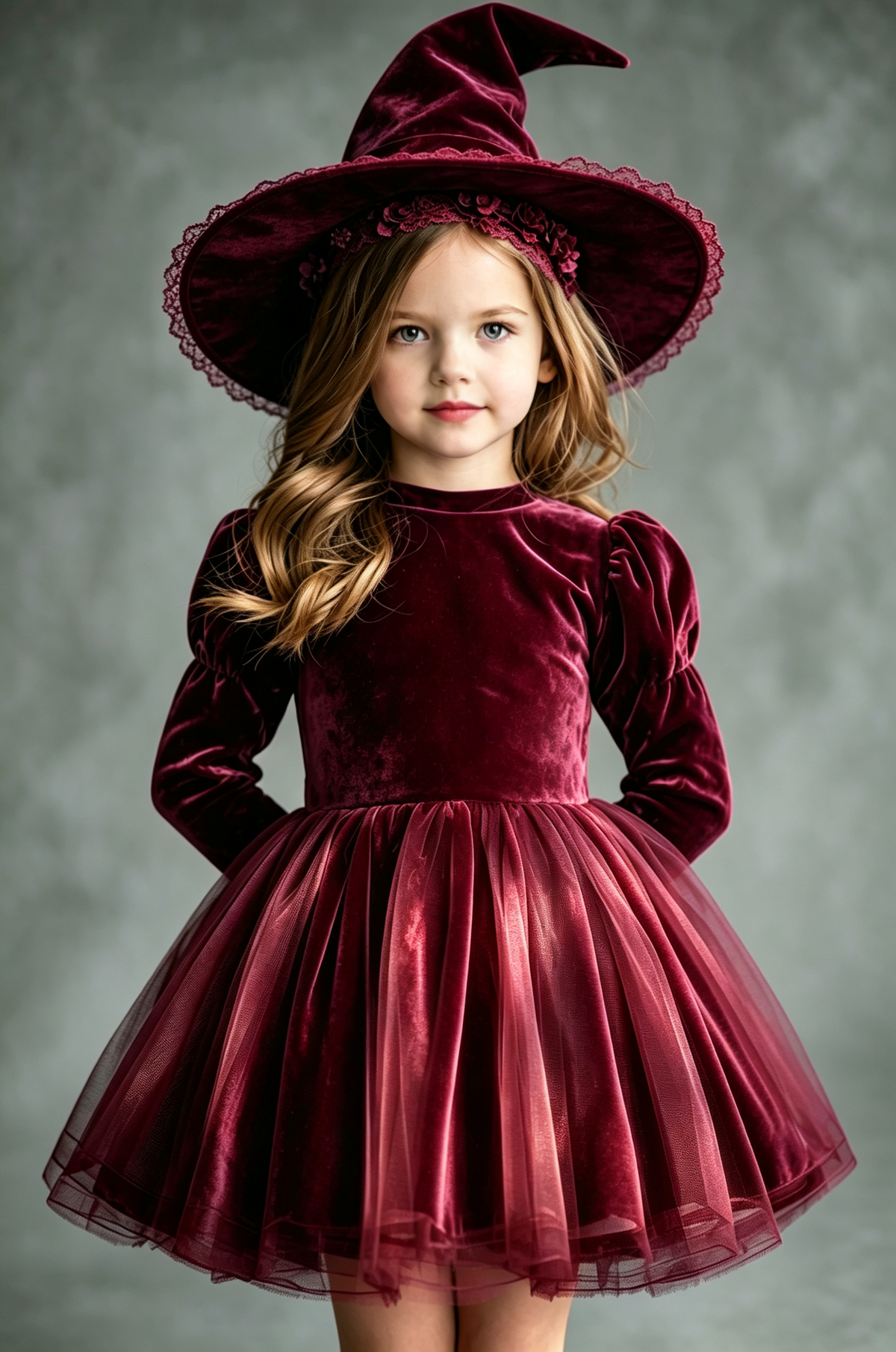 Deep Purple Velvet Tulle Long Puff Sleeve A‑Line Party Dress