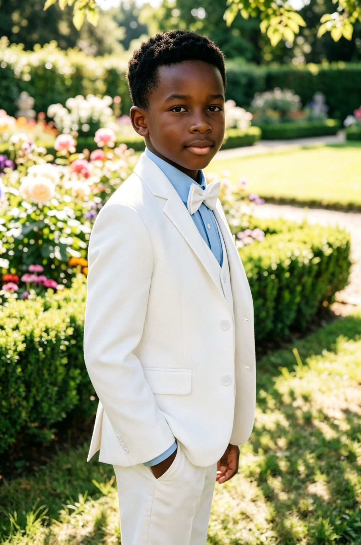 White Blend Single‑Breasted Basic Formal 3‑Piece Suit