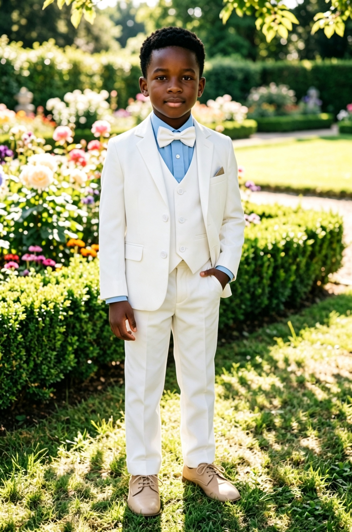White Blend Single‑Breasted Basic Formal 3‑Piece Suit
