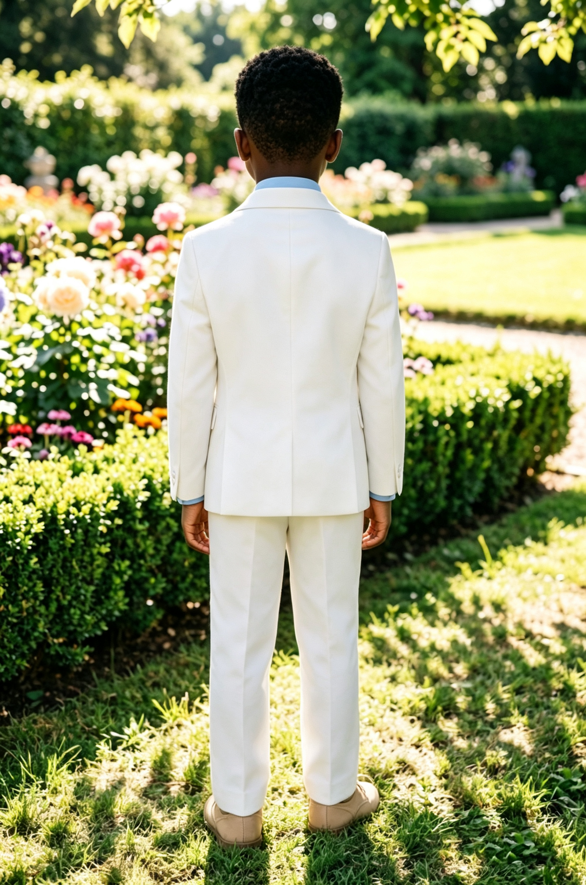White Blend Single‑Breasted Basic Formal 3‑Piece Suit