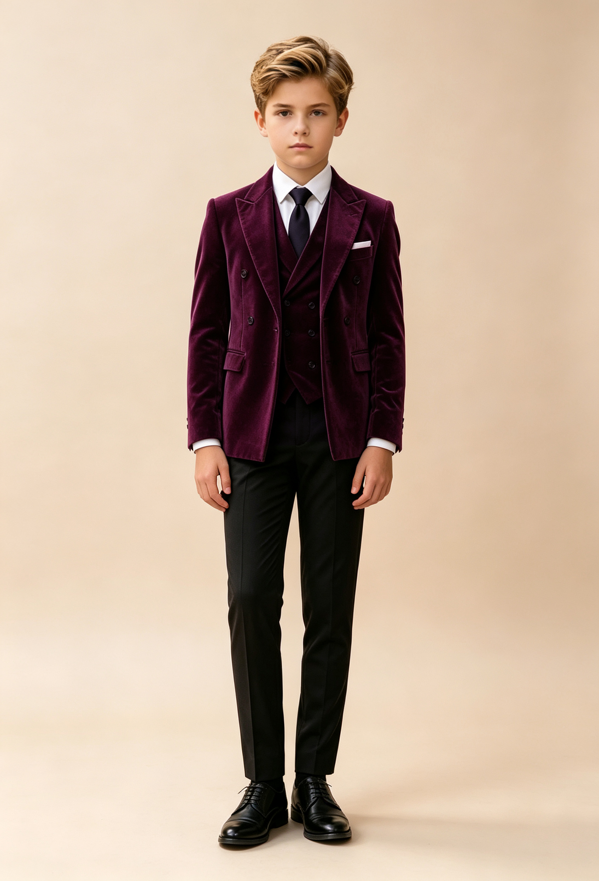Deep Purple Velvet & Black Blend Double‑Breasted 3‑Piece Suit