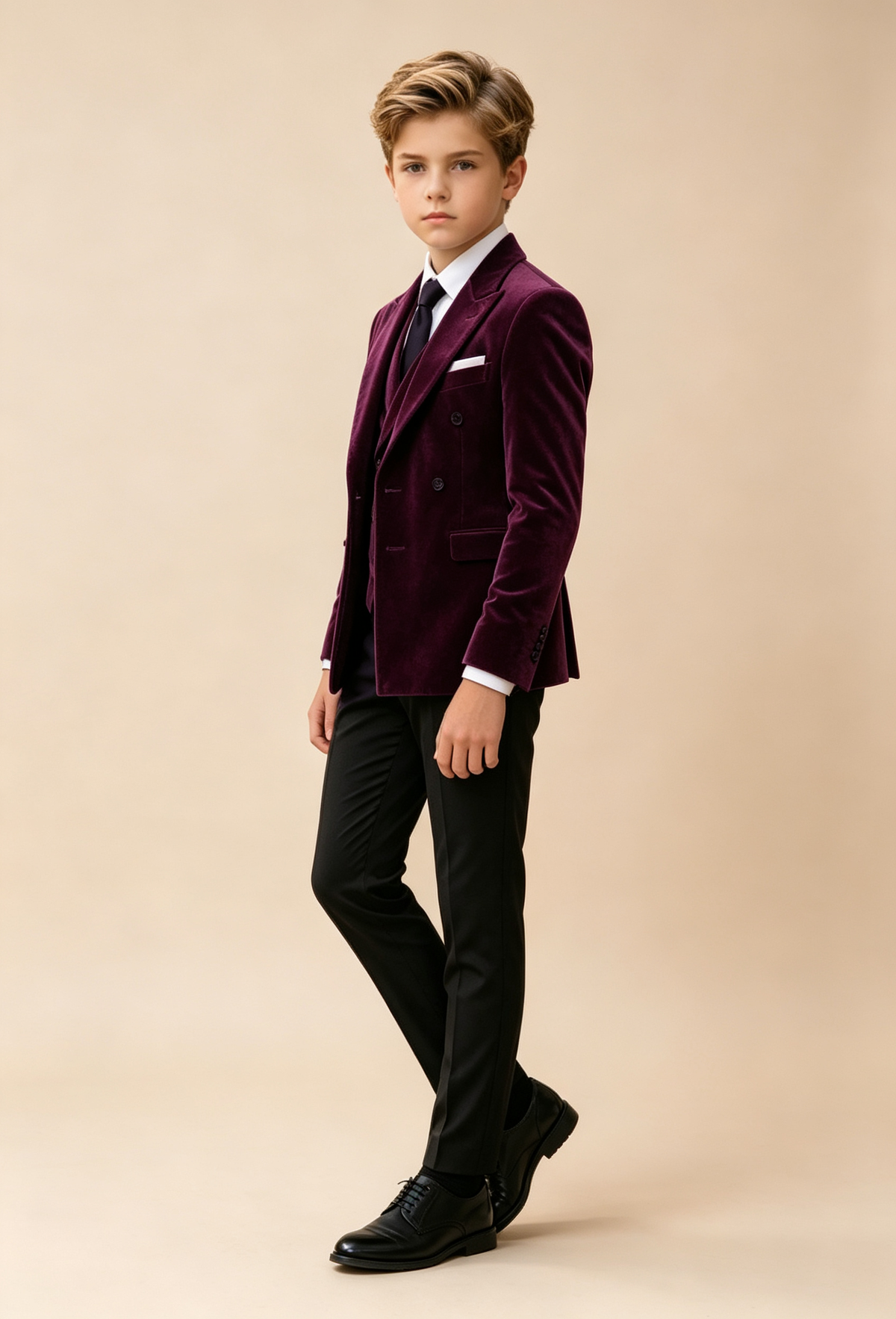 Deep Purple Velvet & Black Blend Double‑Breasted 3‑Piece Suit