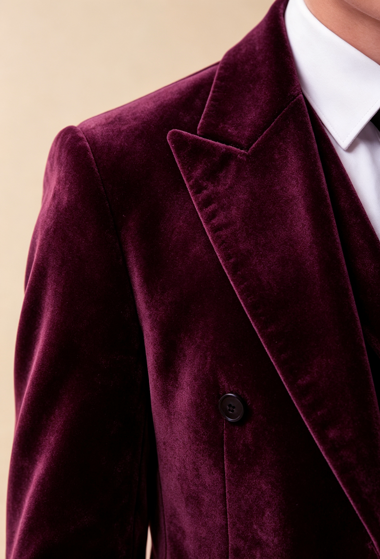 Deep Purple Velvet & Black Blend Double‑Breasted 3‑Piece Suit