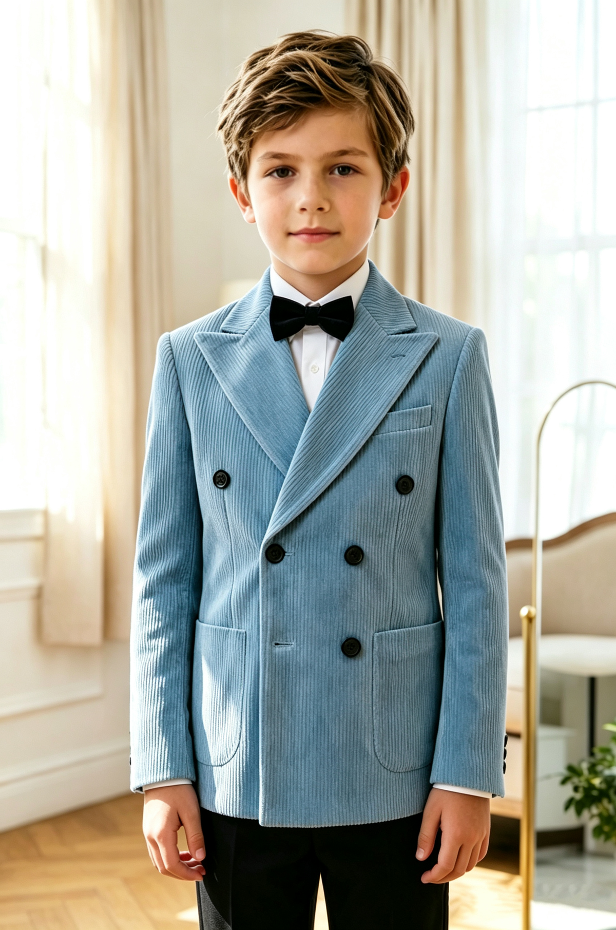 Blue Corduroy Double‑Breasted Blazer