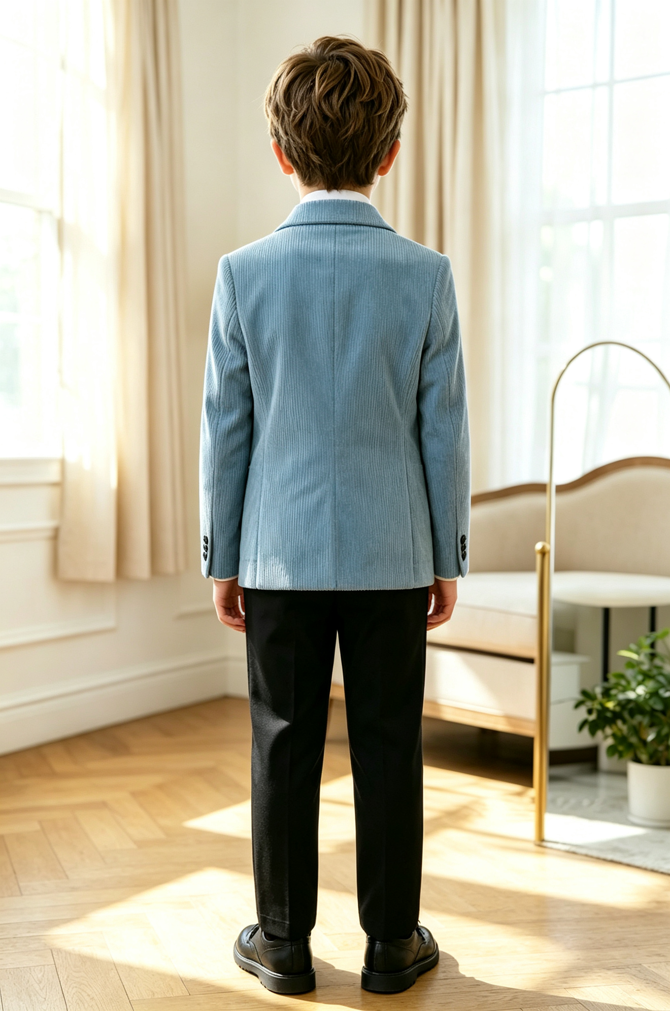 Blue Corduroy Double‑Breasted Blazer