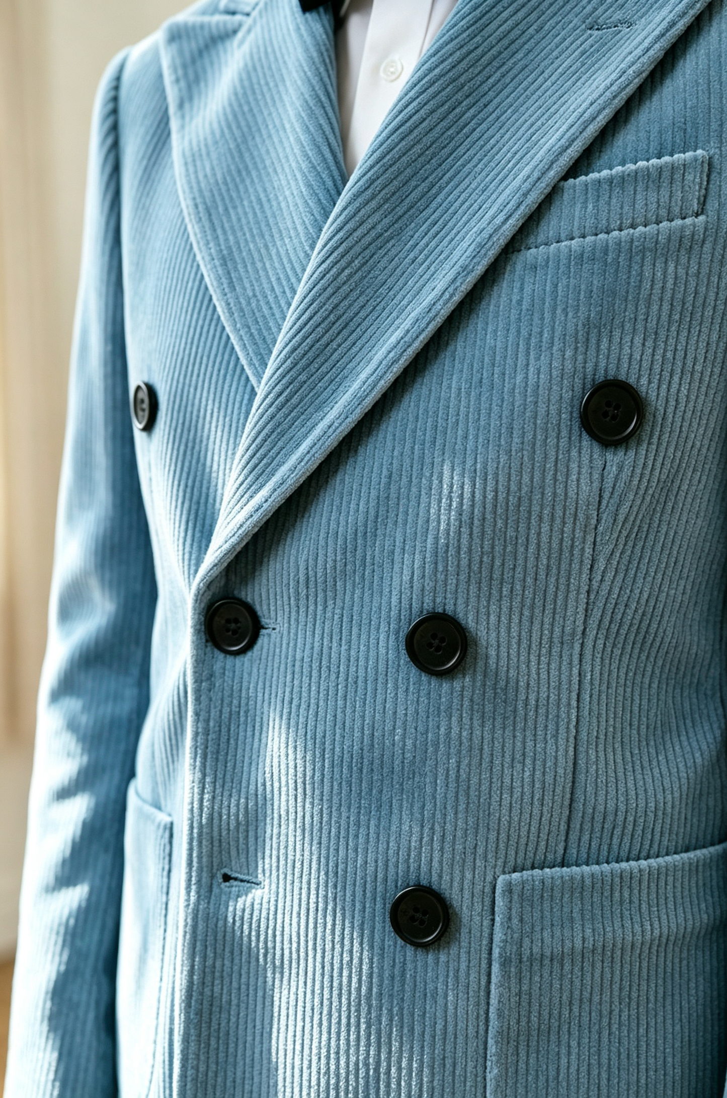 Blue Corduroy Double‑Breasted Blazer