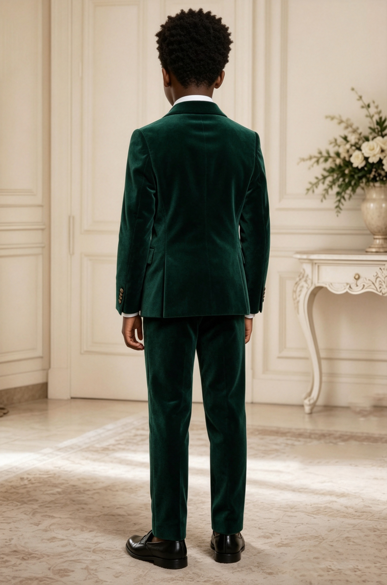 Dark Green Velvet Gold Button Double‑Breasted Formal 2‑Piece Suit
