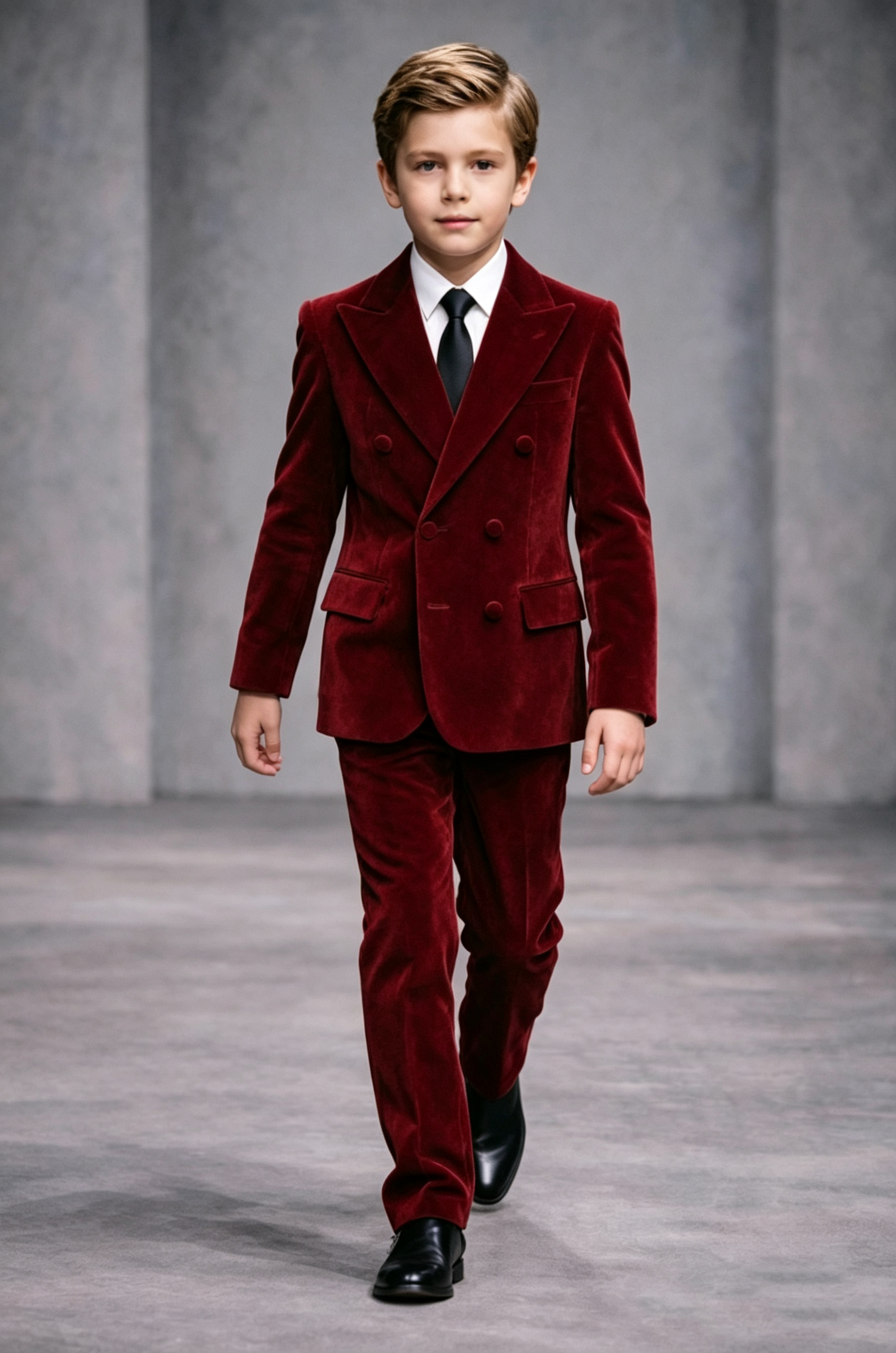 Burgundy Velvet Matching Fabric Button Double‑Breasted Formal 2‑Piece Suit