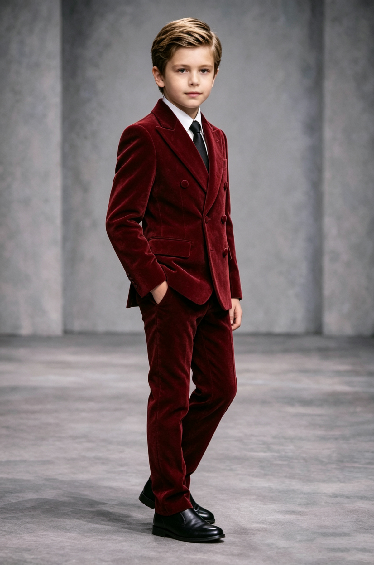 Burgundy Velvet Matching Fabric Button Double‑Breasted Formal 2‑Piece Suit