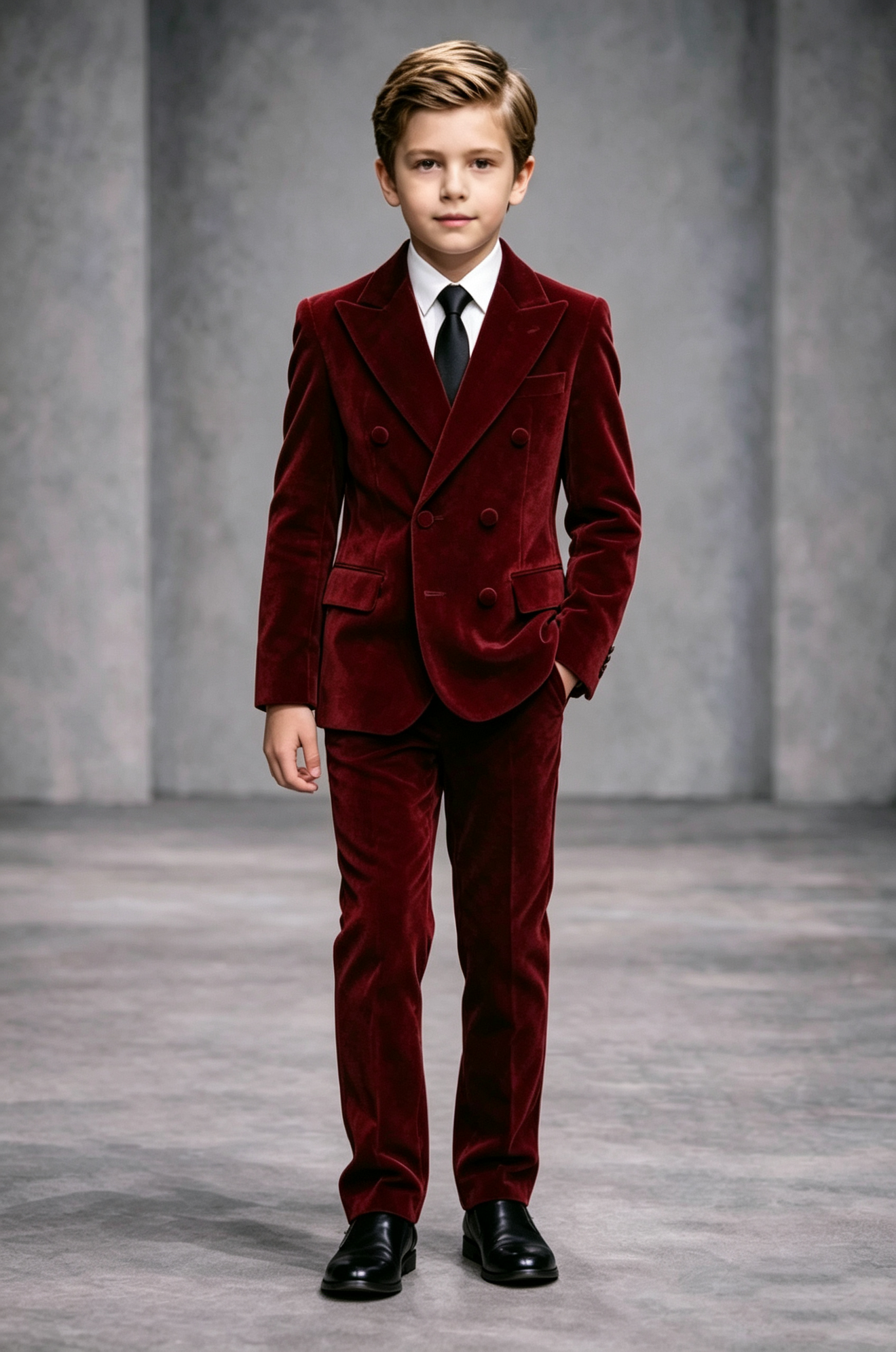 Burgundy Velvet Matching Fabric Button Double‑Breasted Formal 2‑Piece Suit