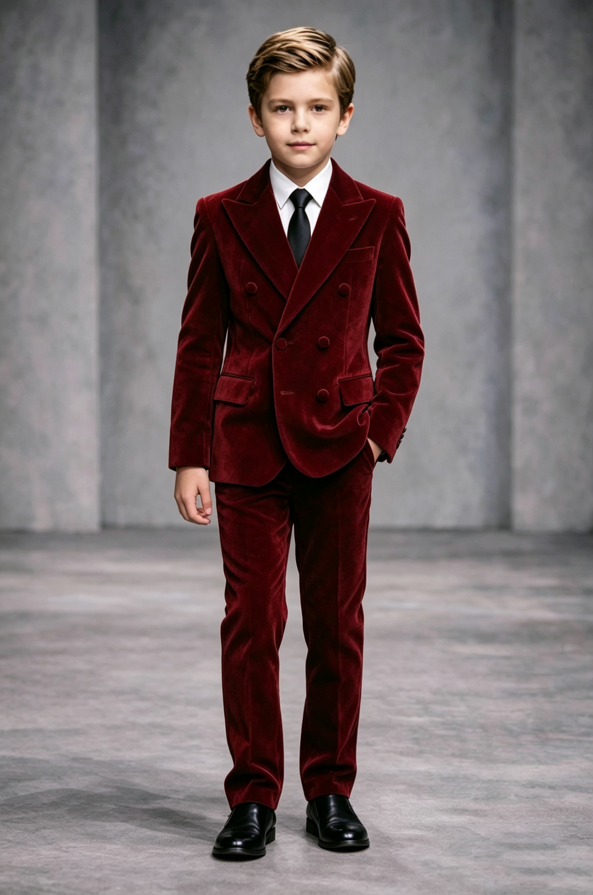 Burgundy Velvet Matching Fabric Button Double‑Breasted Formal 2‑Piece Suit