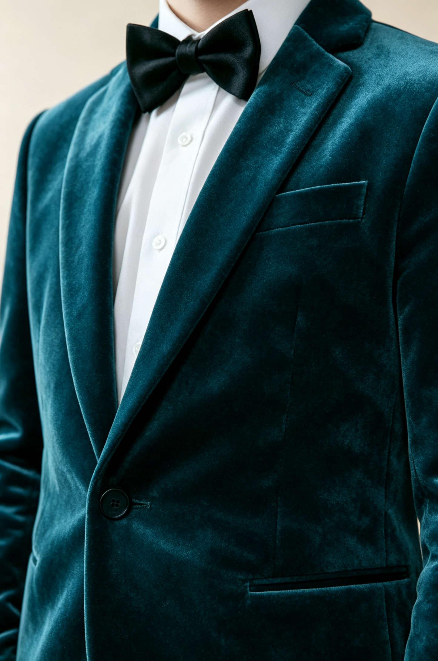 Teal‑Blue Velvet & Black Blend Single‑Breasted 2‑Piece Suit