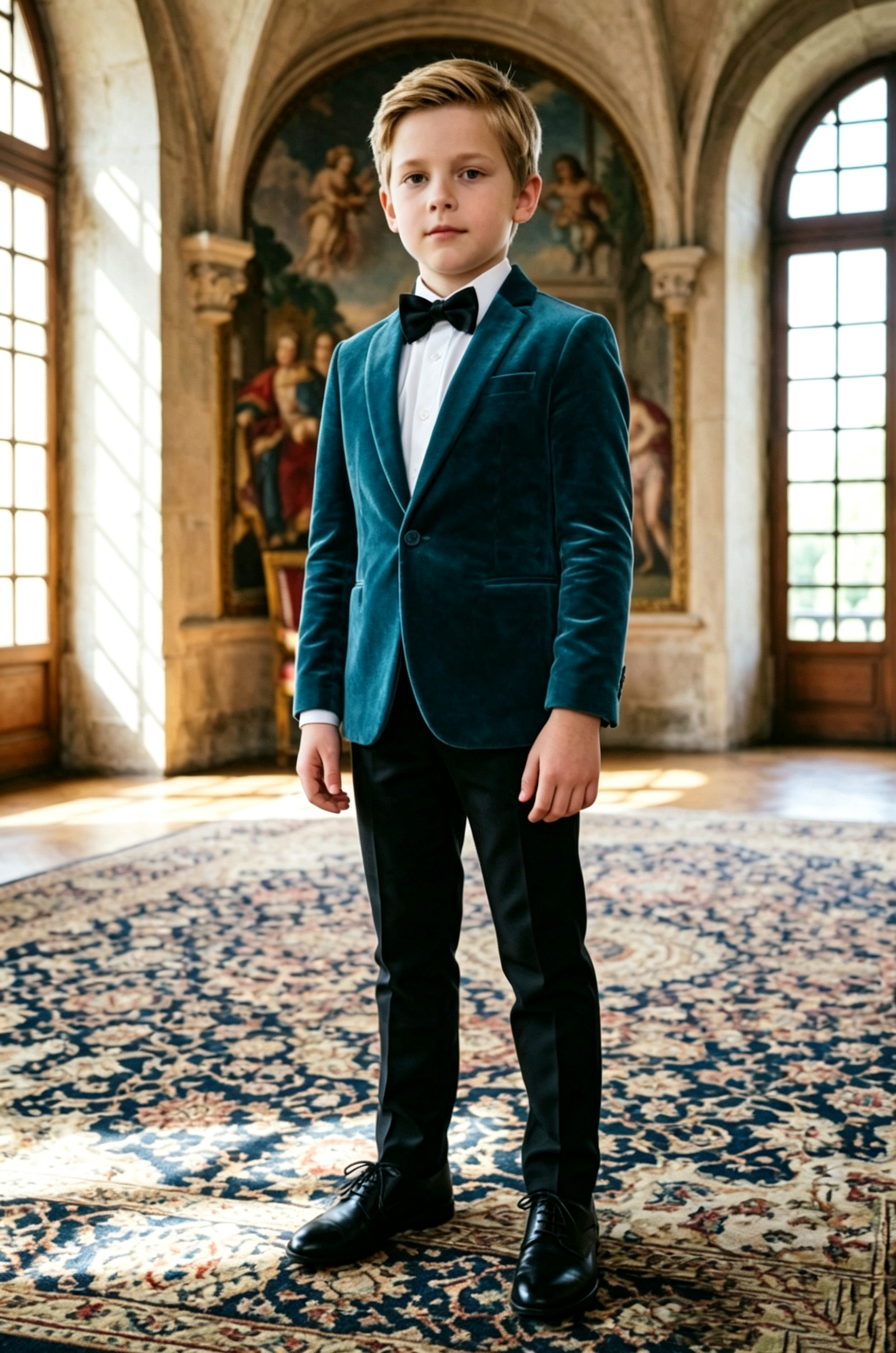 Teal‑Blue Velvet & Black Blend Single‑Breasted 2‑Piece Suit