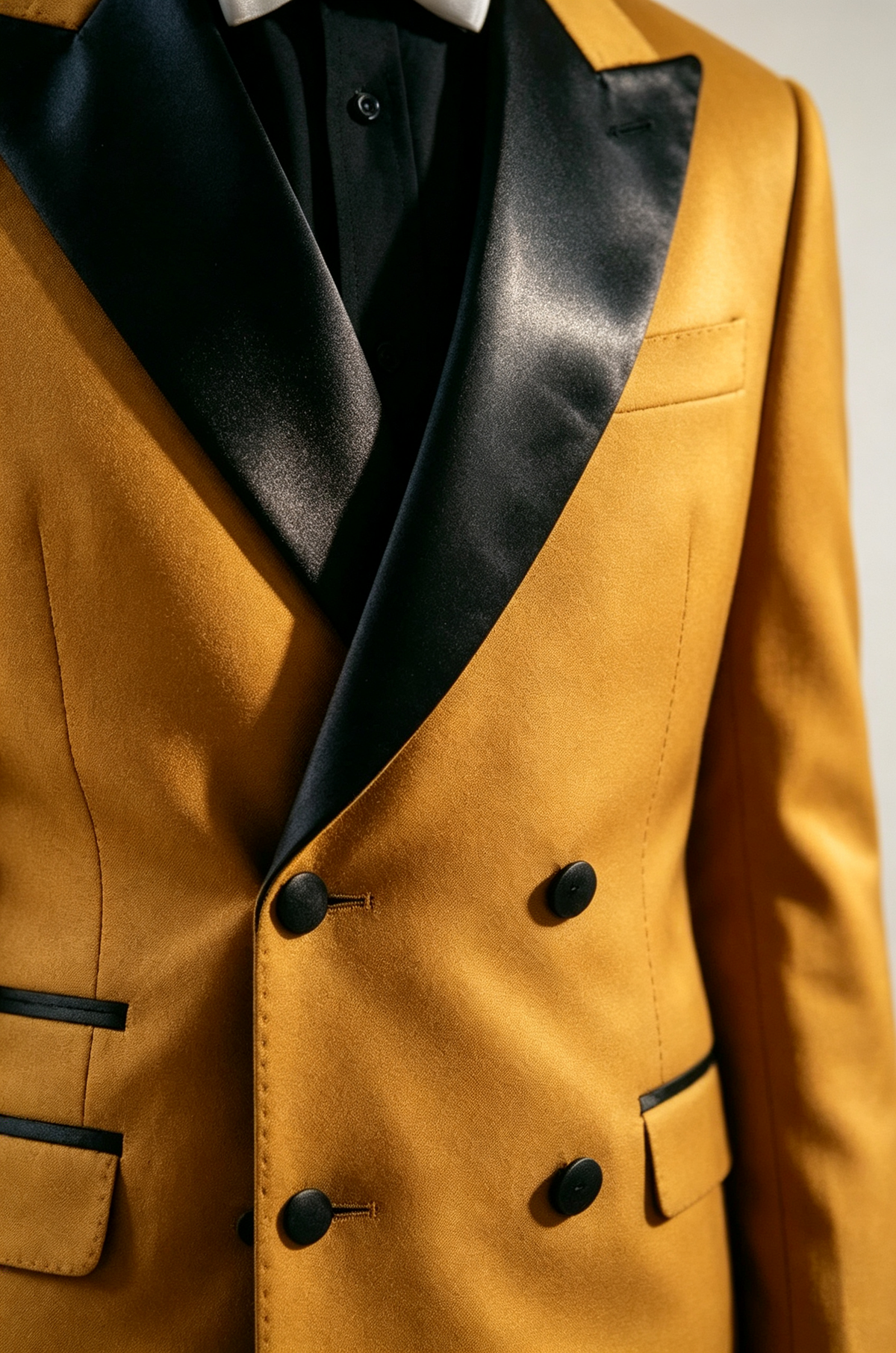 Mustard Yellow & Black Blended Double‑Breasted 2‑Piece Suit