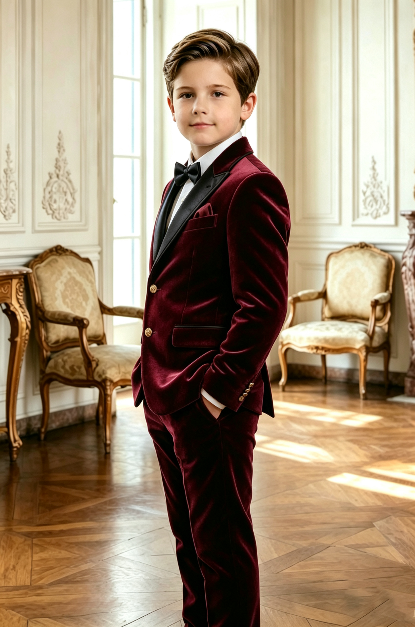 Burgundy Velvet & Black Satin Lapels Single‑Breasted 2‑Piece Suit